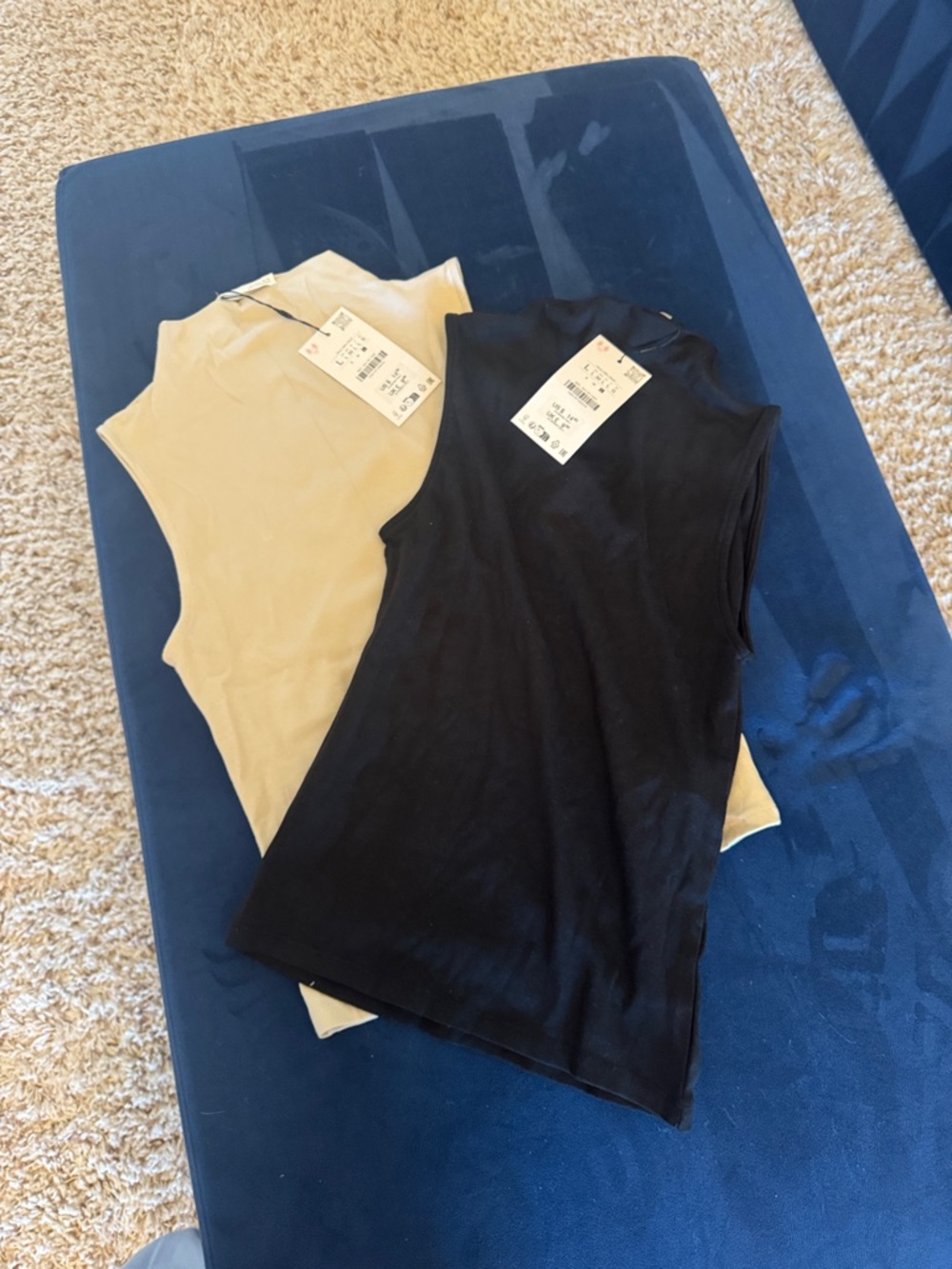 Zara Sleeveless Mock Neck Tank Top - Black & Beige